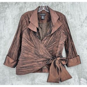 Cachet Blouse Womens 10 Wrap Tie Crinkle Crepe Evening Event Career Holiday Zip